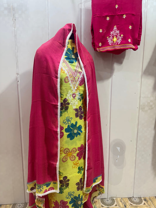 Vibrant Floral Embroidered Suit Set (3-Piece)