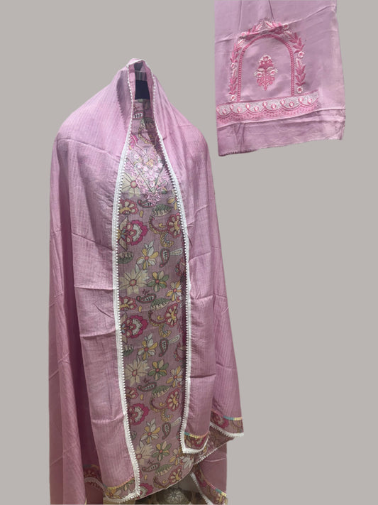 Soft Pink Floral Embroidered Unstitched Suit Set (3-Piece)
