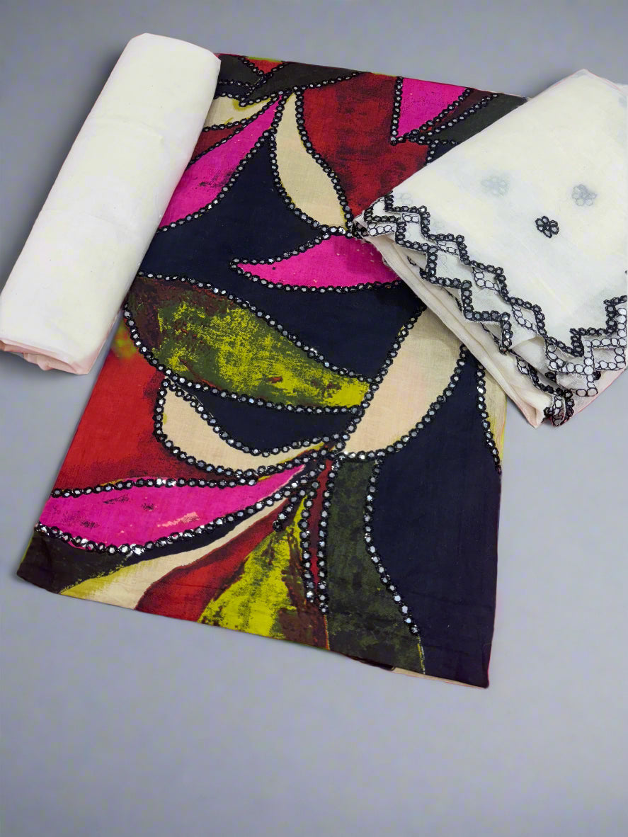 Chic Multicolor Festive Wear Suit with Stone Embellishments and Lace Detailing
