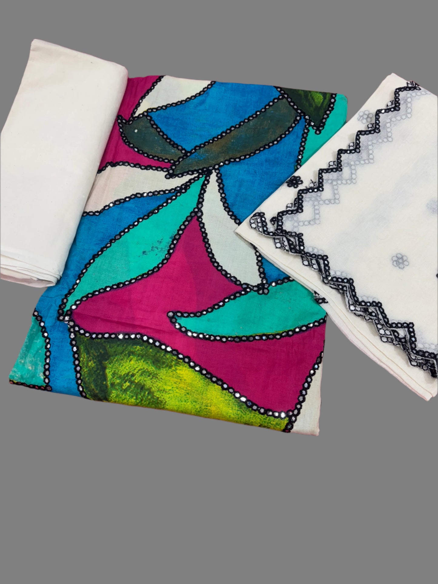 Chic Multicolor Festive Wear Suit with Stone Embellishments and Lace Detailing