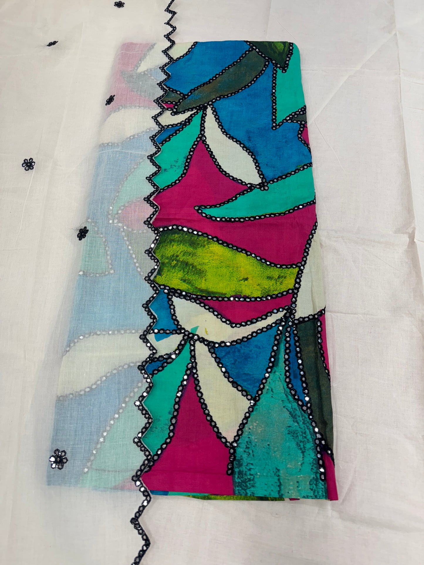 Chic Multicolor Festive Wear Suit with Stone Embellishments and Lace Detailing