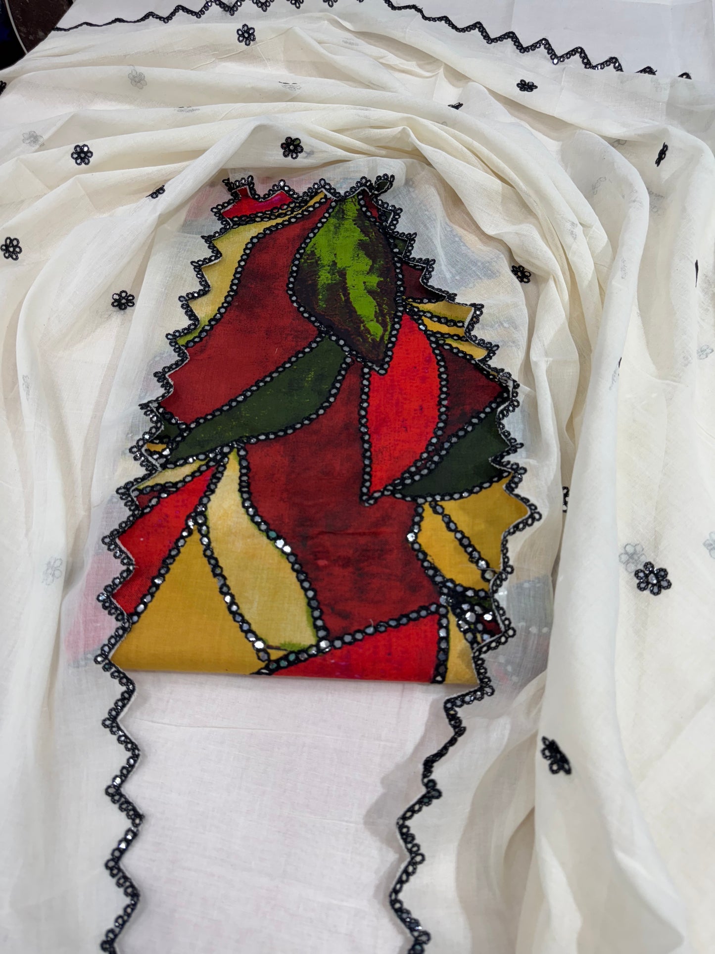 Chic Multicolor Festive Wear Suit with Stone Embellishments and Lace Detailing