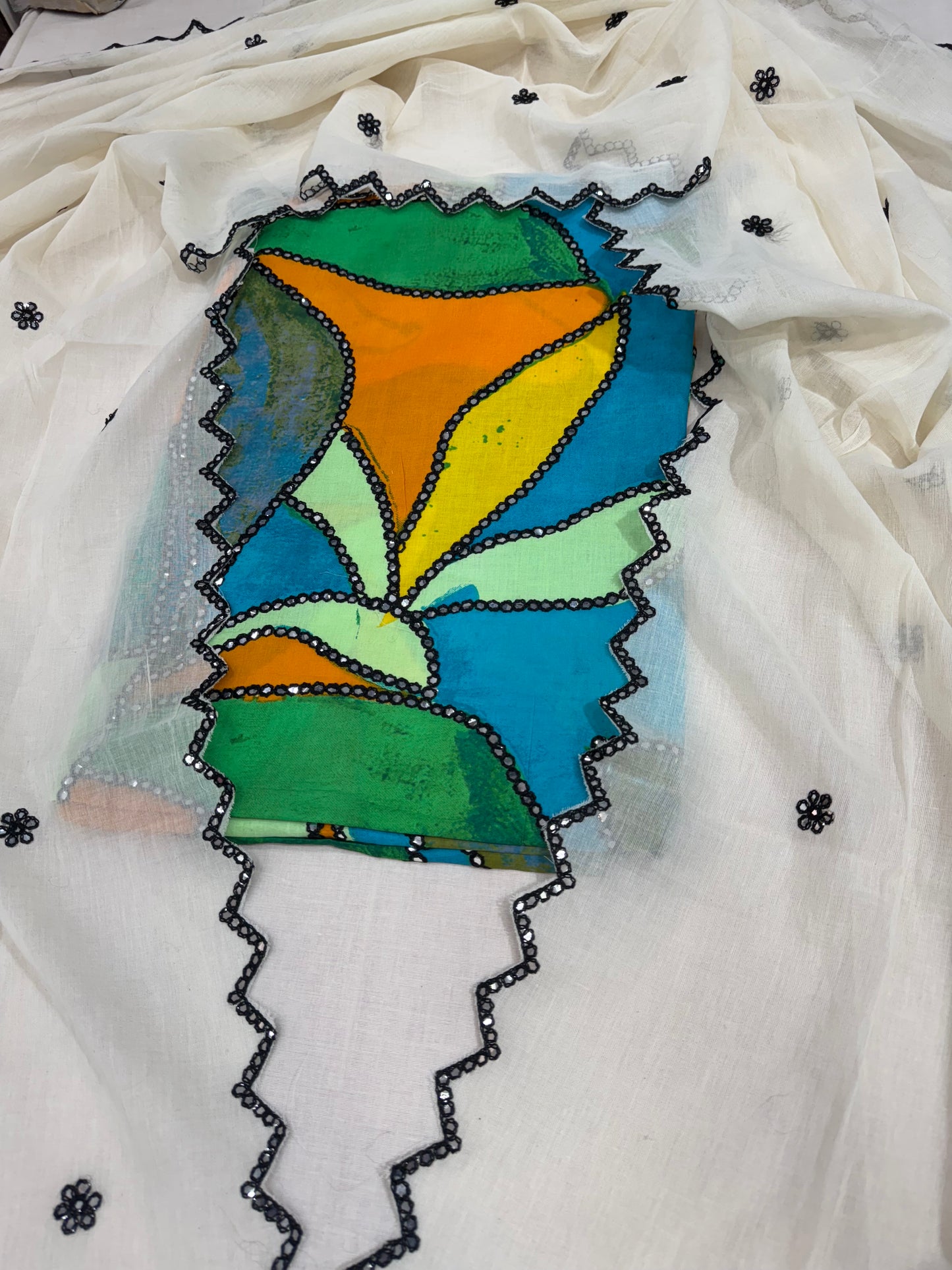 Chic Multicolor Festive Wear Suit with Stone Embellishments and Lace Detailing