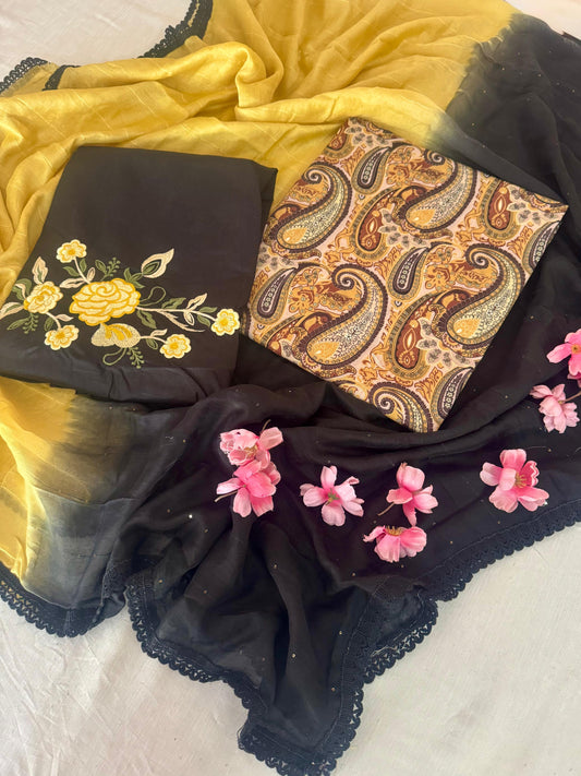 Cotton Comfort Set - Printed Shirt with Thread work Bottom
