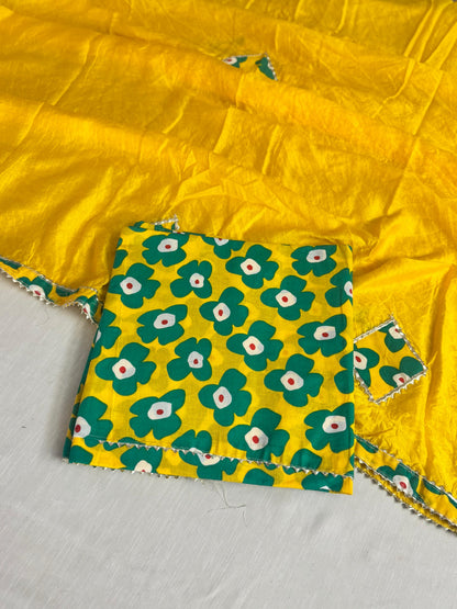 Printed cotton- Patch work on dupatta Lace work