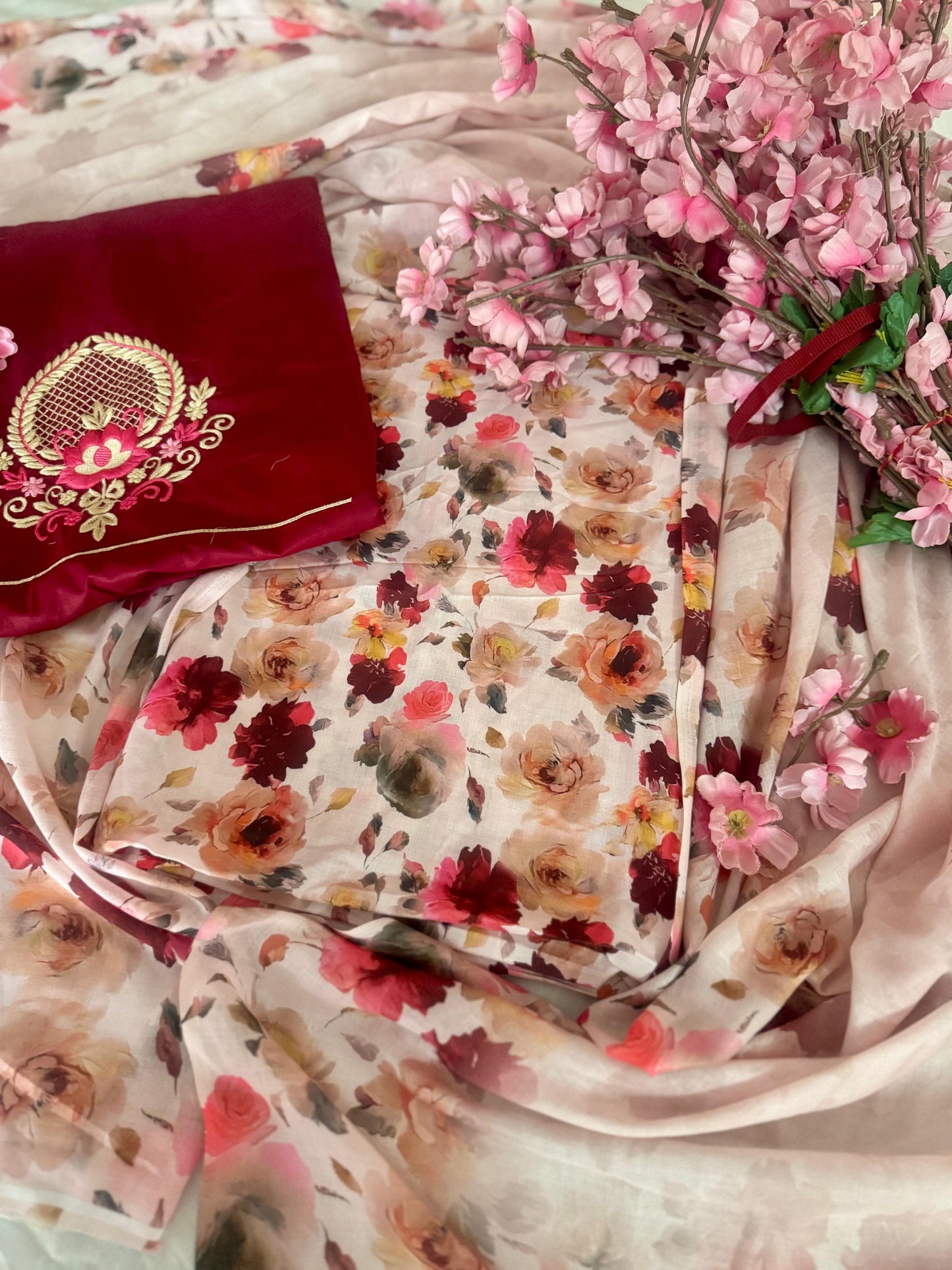 Printed cotton- Bottom Thread work