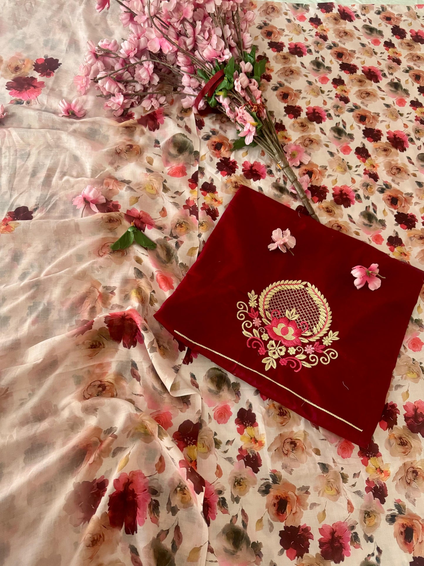 Printed cotton- Bottom Thread work