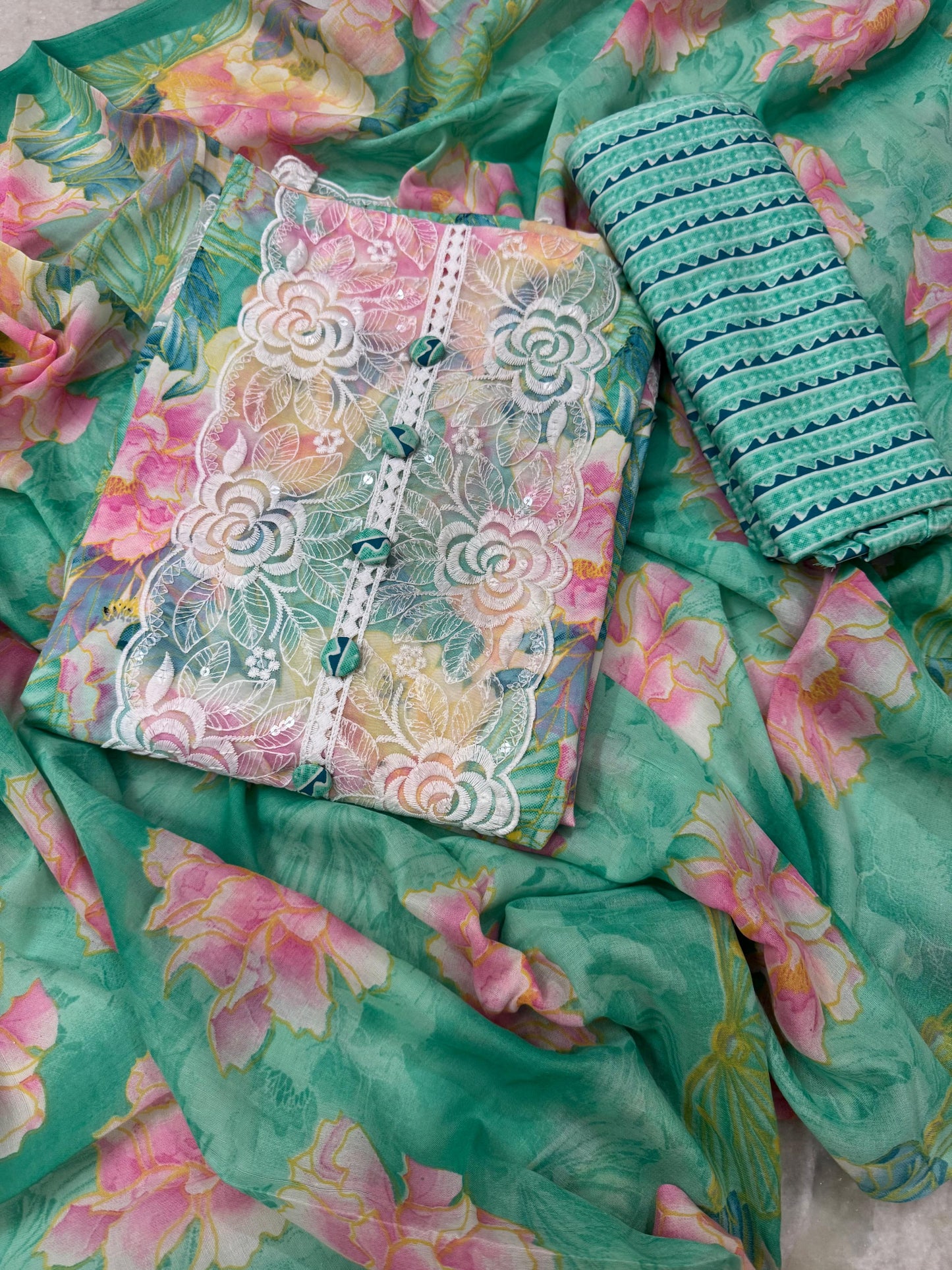 Printed cotton- Bottom Thread work