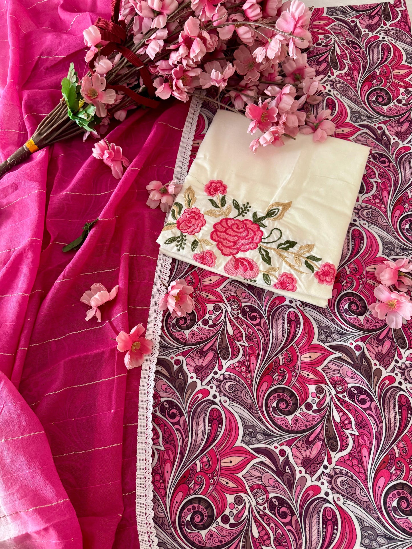 Printed cotton- Bottom Thread work