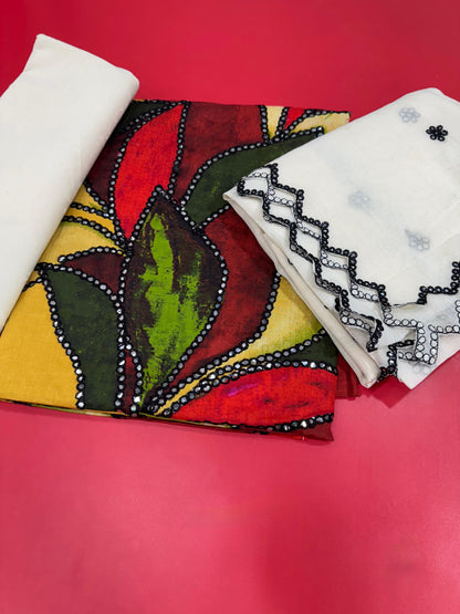 Cotton- Mirror work on shirt and dupatta