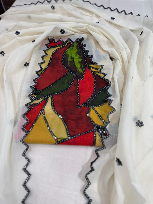 Cotton- Mirror work on shirt and dupatta