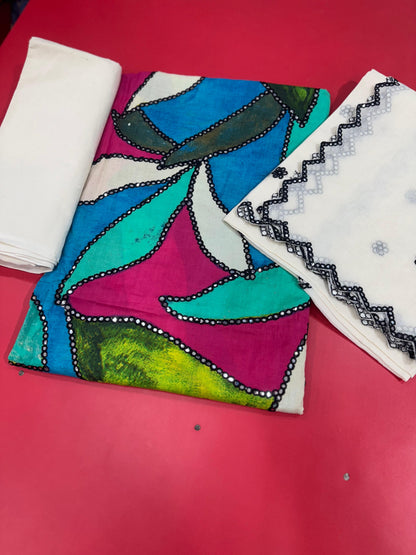 Cotton- Mirror work on shirt and dupatta