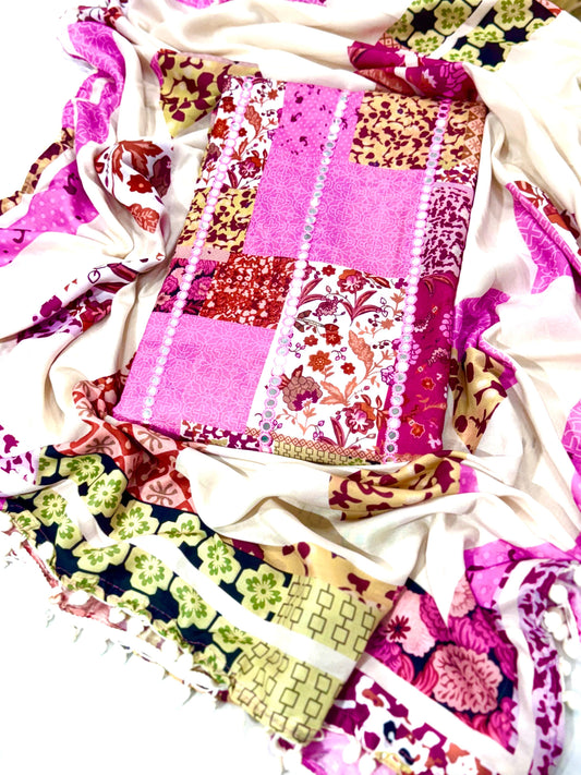 Cotton- Pum pum dupatta lace Shirt Mirror work