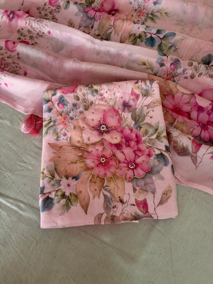 Burberry-Inspired Floral Suit with Hand Embellished Detail – Soft Pastel Collection