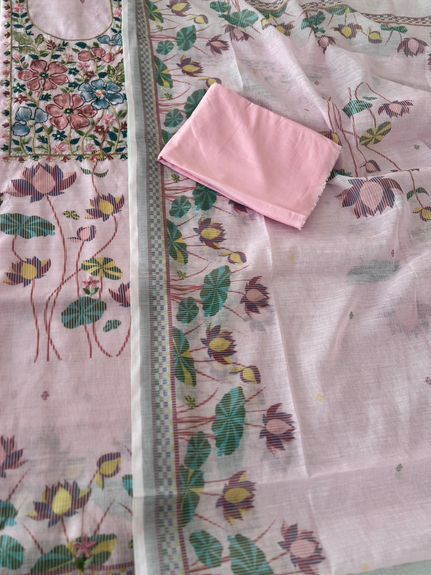 Khadi Cotton Thread work Embroidery Suit set
