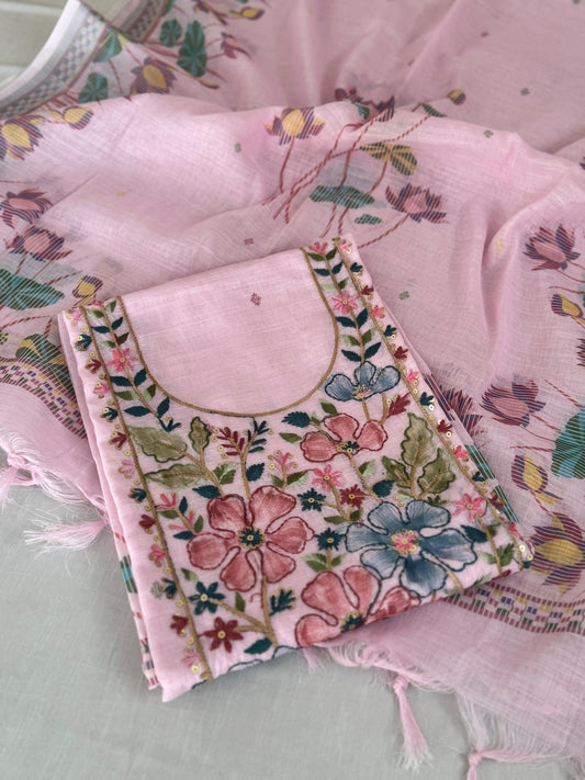 Khadi Cotton Thread work Embroidery Suit set