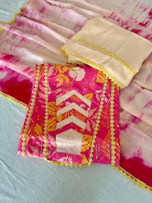 Elegant Maslin Cotton Suit Set with Tabby Silk Dupatta 🌸