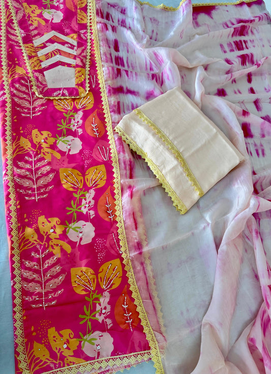 Elegant Maslin Cotton Suit Set with Tabby Silk Dupatta 🌸