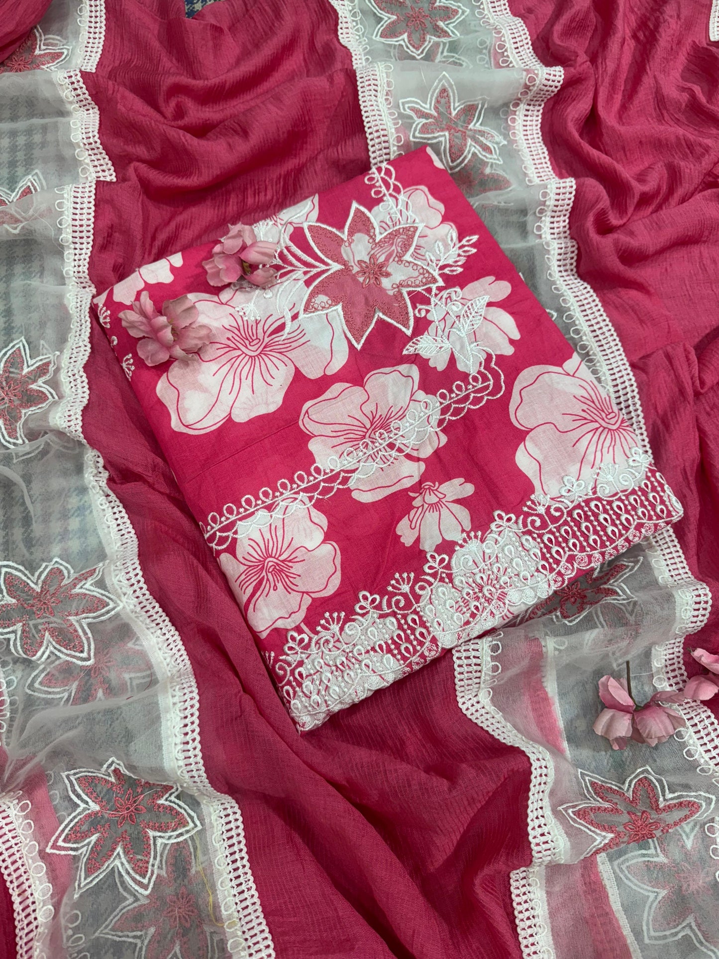 Elegant Floral Embroidered Cotton Dupatta