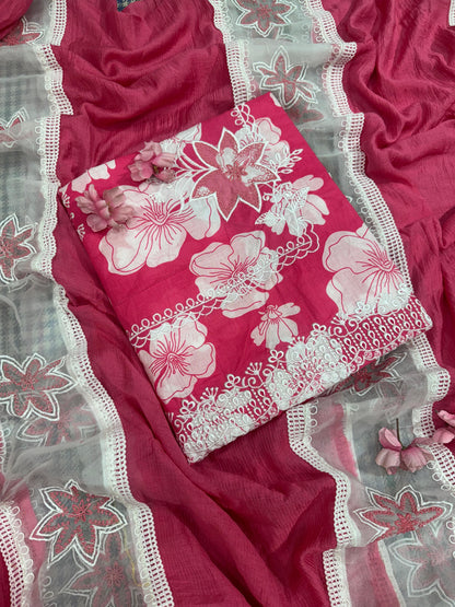 Elegant Floral Embroidered Cotton Dupatta