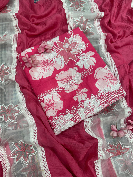 Elegant Floral Embroidered Cotton Dupatta